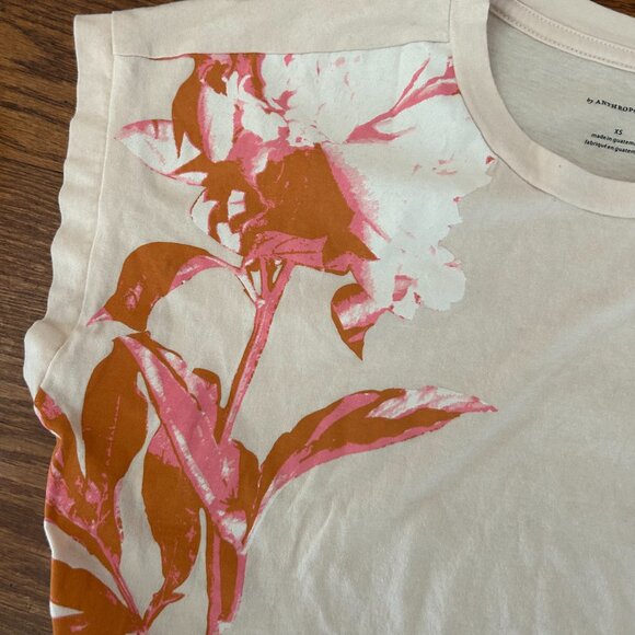 Anthropologie Cap Sleeve Floral Tee Peony Botanical Tee Size XS - Picture 4 of 11